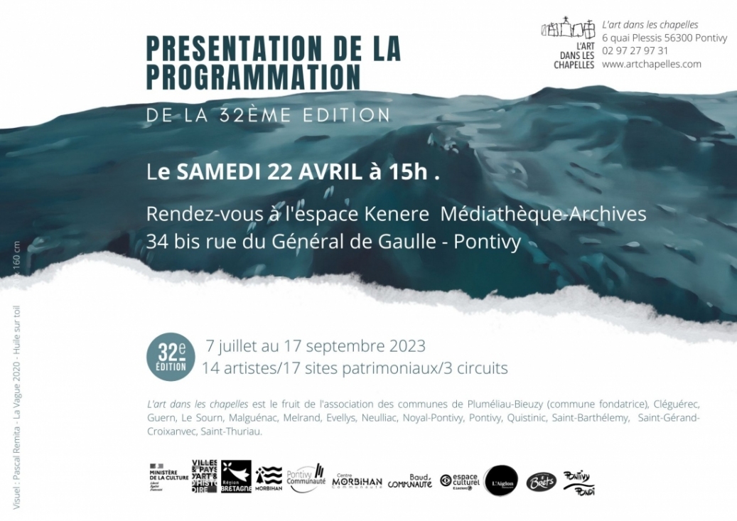 samedi 22 avril à 15h00 à l’espace Kenere de Pontivy Présentation programmation 2023 « L’art dans les chapelles »